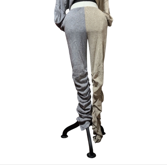 Two-Tone Gray and Tan Twist Front Ruched Pant Set - Picture 5 of 8